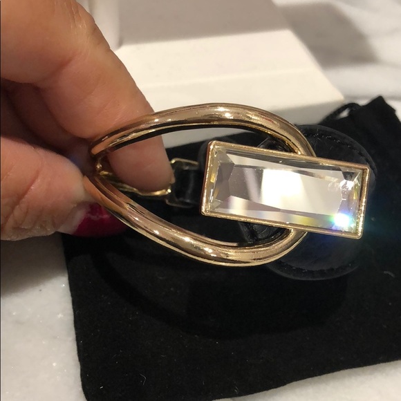 Leather Bracelet w/Rectangular Crystal Gold or Silver-Boutique - Picture 3 of 8